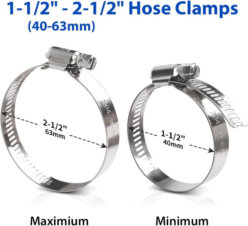 Gudui Hose Clamp, 10 Pieces 2.5 Inch Stainless Steel Hose Clamps for 1 1/2" to 2 1/2" Hose Pipe Large Adjustable Worm Gear Hose Clamp Assortment Kit for Automotive Plumbing Radiator Fuel Line Mechanical - Image 2